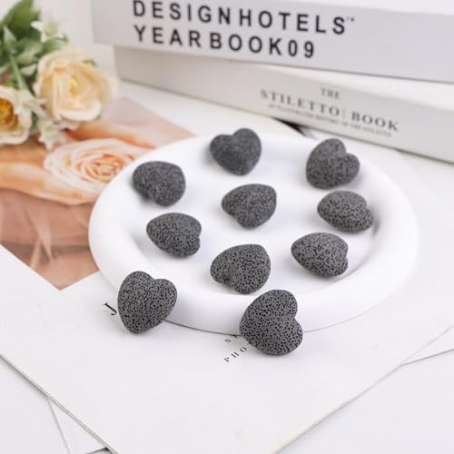 rockcloud 10 PCS 0.9" Black Lava Rock Stone Heart Shape Pocket Stones