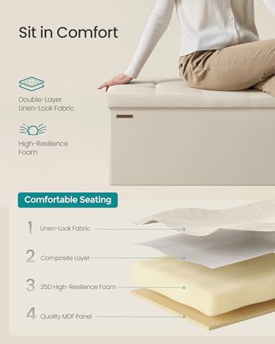 SONGMICS 30 Inches Folding Storage Ottoman Bench, Load 660 lb