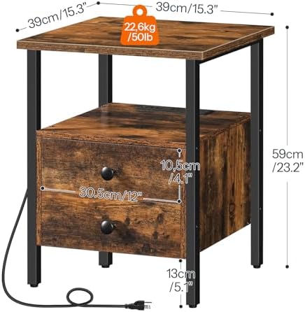 HOOBRO End Table Set of 2 with Charging Station, Bedside Table with Drawers