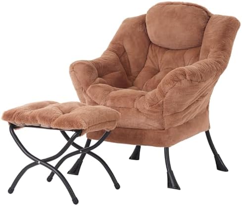 Welnow Lazy Chair with Ottoman, Reading Chair with Footrest, Brown