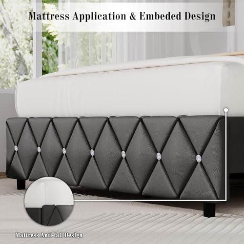 BarnFurin Full Bed Frame with Diamond Tufted Headboard, Gray