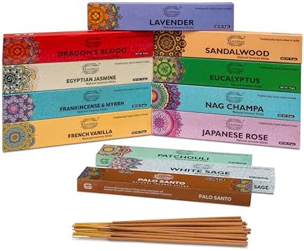Raajsee Incense Sticks Assorted Pack (180 gm), 100% Pure Organic Natural Hand Rolled Free from Chemicals - Perfect for Aromatherapy, Cleansing, Meditation, and Church (12 Pack)