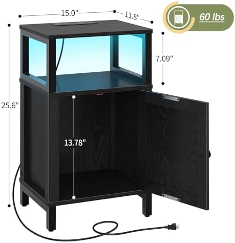 Yoobure Farmhouse Nightstand with Charging Station, Night Stand Barn Door