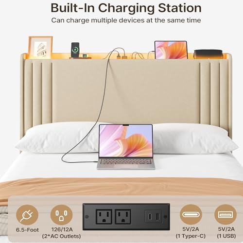Gizoon Full Bed Frame with Charging Station and LED Lights