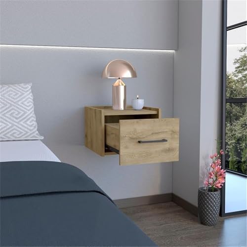 DEPOT E-SHOP 59" Yorktown Floating Nightstand, Space-Saving Design with Handy Drawer and Surface, Macadamia – Bedside Nightstand with Storage for Bedroom Beside Tables & Small Spaces