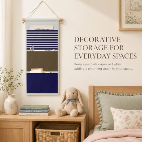 IAXIC Wall Organizer, Striped Canvas Storage for Bedroom Nursery Room