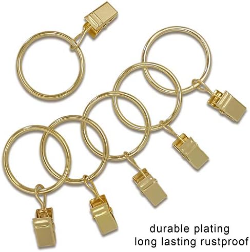 100 Pack Metal Curtain Rings with Clips, 1.26 in ID, Gold