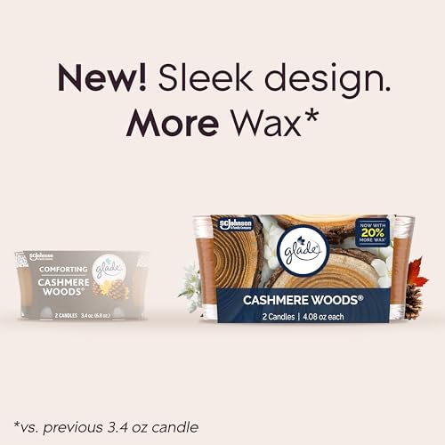 Glade 1-Wick Scented Candle Jar, Cashmere Woods, 2 Count