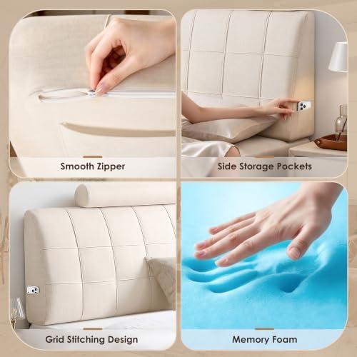 Twin Headboard with Headrest, Memory Foam Upholstered Headboard