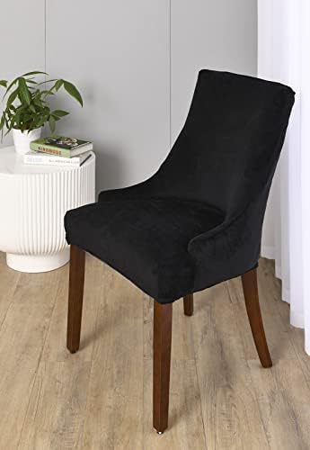 MIFXIN Velvet Wingback Side Chair Covers Slipcover Stretch Washable Sloping Armchair Accent Chair Protector Seat Cover for Dining Room Banquet Home Decor (2 Pack, Black)