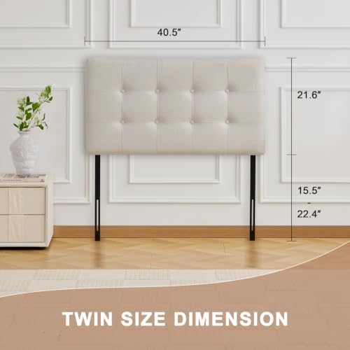 Linen Tufted Headboard Twin Size, Solid Wood Twin Headboard Only, Beige