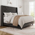 Full Upholstered Bed Frame, 55.4'' Tall Headboard with Wingback