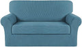 Turquoize Stretch Sofa Slipcover 2 Pieces Sofa Cover Couch Cover for 2 Cushion Couch Washable Furniture Protector Covers with Elastic Bottom Feature Thick Jacquard Fabric (Loveseat, Storm Blue)