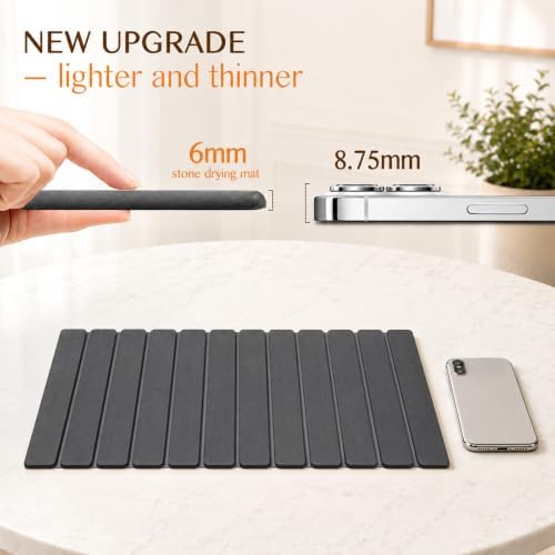 Extra Large Stone Dish Drying Mat for Kitchen Counter, Thin & Light Quick Dry Stone Dishes Mat, Foldable Water Absorbing Diatomite Drying Pad for Kitchen Bathroom Sink Countertop (Pure Gray 32"x16")
