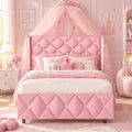 HOMBCK Twin Bed Frame with Leather Headboard, Silverside Wingback, Pink