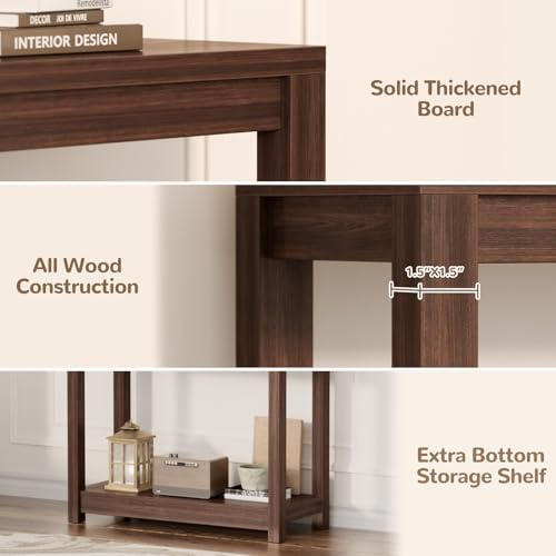 Besiost Farmhouse End Table, Narrow Side Table, Slim End Table with Storage Shelf, Small Console Table for Small Spaces, Nightstand Sofa Table for Living Room, Bedroom, 24" Black Walnut