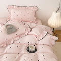 Polka Dot Duvet Cover Set Queen Princess Style Ruffle Bedding Set, 3 Pieces Soft Microfiber Cute Dots Pattern Pink Comforter Cover with Ruffles, Girls Romantic Ruffle Duvet Cover with Zipper Closure