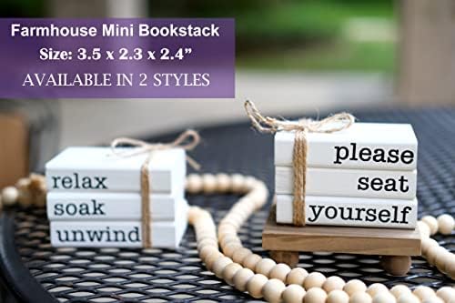 Farmhouse Mini Bathroom Sign Decor Funny Wooden Book Stack for Bathroom Tray Decor Bathroom Shelf Sitter 2 Signs in 1 Reversible Mini Book Set of 3 for Restroom Wooden Rustic Sign