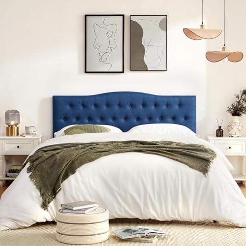 Tufted Headboard California King Size, Sturdy Solid Wood Head Board, Blue