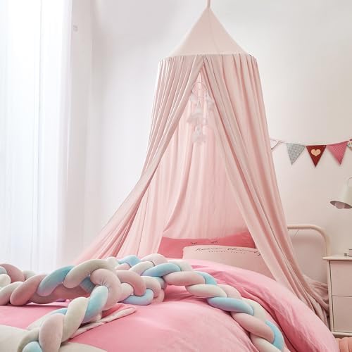 Bed Canopy for Kids, Round Dome Kids Mosquito Net Indoor Outdoor Castle Hanging House Decoration Reading Nook Kids Playing Home Decoration(Beige Pink)