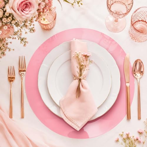 KesaPlan 100PCS 13in Round Pink Placemats, Disposable Paper Chargers Plate