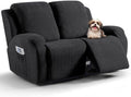 VANSOFY Stretch Recliner Loveseat Cover, 6-Pieces Slipcover, 2 Seat,Black