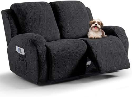 VANSOFY Stretch Recliner Loveseat Cover, 6-Pieces Slipcover, 2 Seat,Black