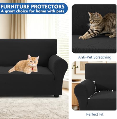XINEAGE Loveseat Slipcover Pet Friendly, Stretch Couch Cover,Black