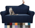 YEMYHOM Couch Cover Latest Jacquard Design High Stretch Sofa Covers for 2 Cushion Couch, Pet Dog Cat Proof Loveseat Slipcover Non Slip Magic Elastic Furniture Protector (Loveseat, Navy)