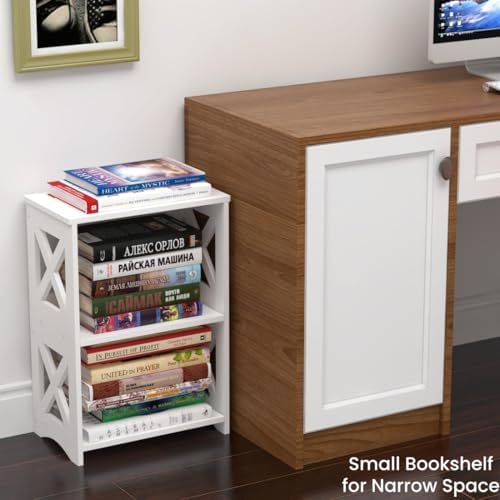 3-Tiers Narrow Side Table, Slim Nightstand Bedside Table, Small Bookshelf