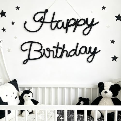 Black Happy Birthday Sign Knitted Wire Words Birthday Wall Hanging Decor