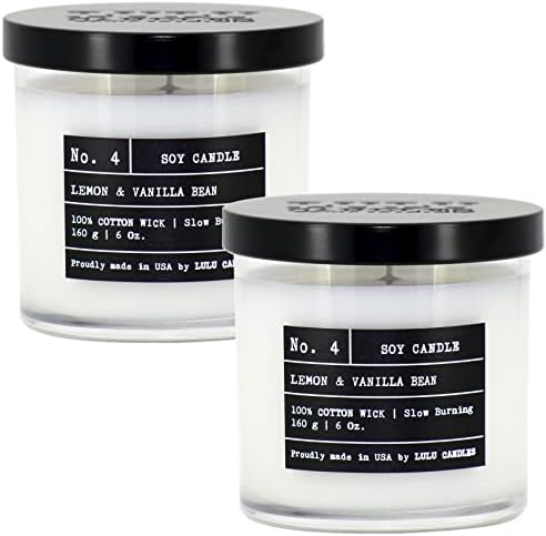 Lulu Candles | Lemon & Vanilla Bean | Luxury Scented Soy Jar Candle | Hand Poured in The USA | Highly Scented & Long Lasting (6 Oz. 2 Pack)
