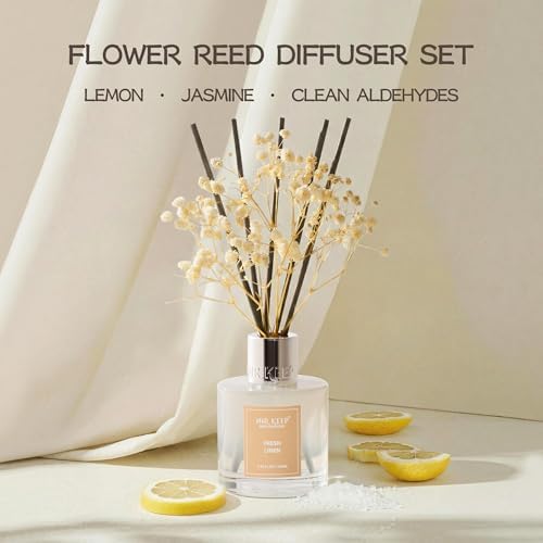 Airkeep Reed Diffuser Set,3.38 fl oz (100 ml) - Fresh Linen Oil Diffusers with 8 Reed Sticks, Home Fragrance Reed Diffuser for Bathroom Shelf Decor
