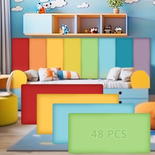 48 Pack Wall Padding Headboard 15.75" x 7.87" x 1.18" Rainbow Colors