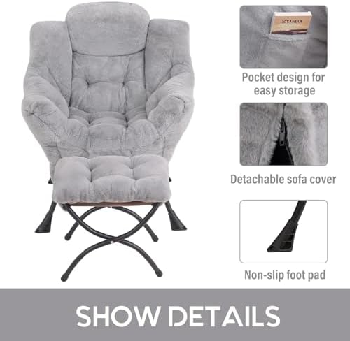 LITA Lazy Chair with Ottoman, Comfy Accent Reading Chair