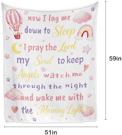 Newsely Baptism Gifts for Girl Christening Throw Blanket,50x60 Inch Reversible, Pink Cute Rainbow Cloud Bible Verse Flannel Blanket Home Decor Super Soft Warm Cozy for Bed Couch Sofa Couch