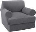 Turquoize T Cushion Chair Slipcover Armchair Slipcover for Living Room Stretch Sofa Couch Cover Soft Armchair Cover Washable Furniture Covers with Individual T Cushion Seat Covers (Chair, Gray)