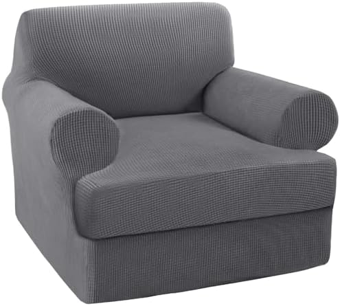 Turquoize T Cushion Chair Slipcover Armchair Slipcover for Living Room Stretch Sofa Couch Cover Soft Armchair Cover Washable Furniture Covers with Individual T Cushion Seat Covers (Chair, Gray)