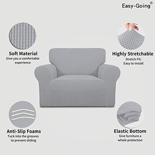 Easy-Going Stretch Oversized Chair Slipcover with Arm Washable Silver Gray