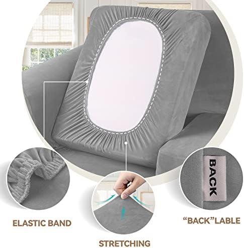 WEERRW Velvet Stretch 3 Pieces Couch Cover for Sofa Washable, Silver Grey