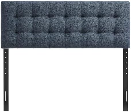 Modway Lily Full Size Headboard with Biscuit Tufting in Navy - Fabric Upholstery with Padded Design and 5 Height-Adjustable Mounts