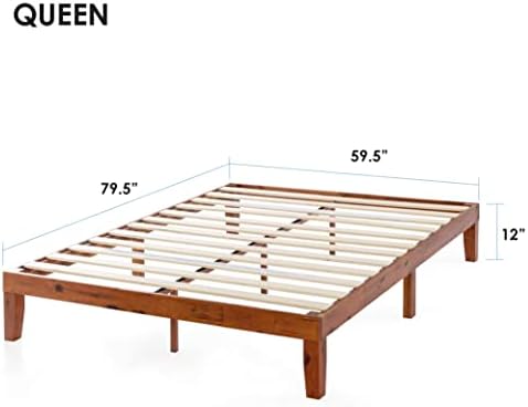 Mellow Naturalista Classic - 79.5"L x 59.5"W x 12"H Inch Solid Wood Platform Bed with Wooden Slats, No Box Spring Needed, Easy Assembly, Queen, Cherry