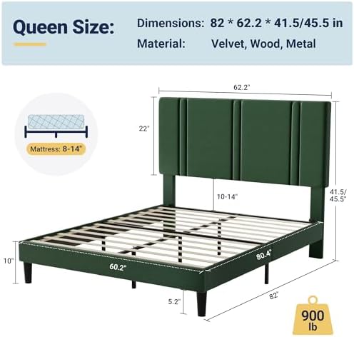 Allewie Queen Platform Bed Frame with Velvet Upholstered Headboard