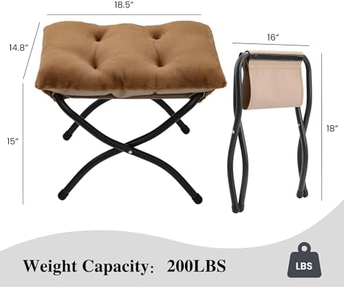 15"(H) Folding Ottoman, Set of 2, Foldable Footrest Stool, Small Foot Stool for Couch, Collapsible Foot Rest Ottoman for Sofa, Accent Padded Ottomans for Living Room, Bedroom, Brown