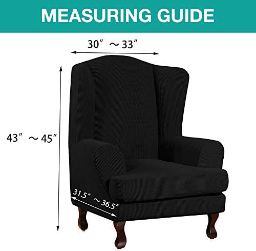 Turquoize Wingback Chair Covers 2 Piece Wing Chair Slipcover Stretch Slipcovers for Wingback Chairs Wing Chair Cover Spandex Jacquard Fabric with Elastic Bottom Non-Slip Furniture Cover, Black