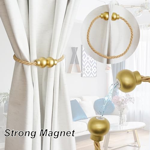 4Pcs Magnetic Curtain Tiebacks Modern Handmade Rope Curtain Tie Backs Gold