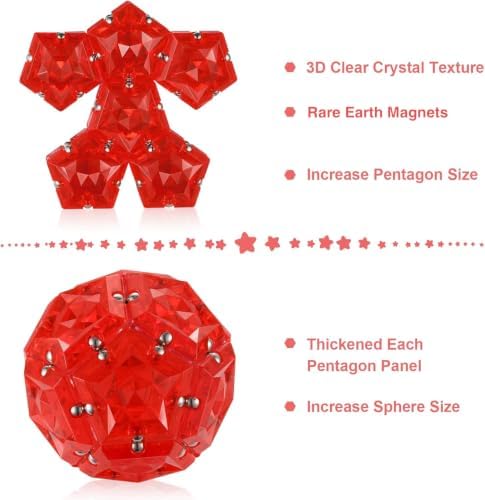 Magnetic Fidget Sphere, Crystal Red, Sensory Desk Toy for Stress Focus Anxiety Relief