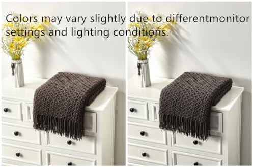 CREVENT Farmhouse Boho Knitted Throw Blanket for Couch Sofa Chair Bed Home Decoration, Soft Warm Cozy Light Weight for Spring Summer Fall (50''X60'' Chocolate/Coffee)