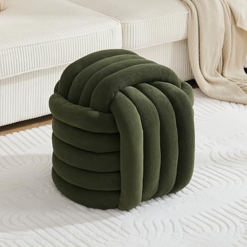 FOXHUNTER Modern Braided Pouf Ottoman Vanity Stool, Chenille, Green