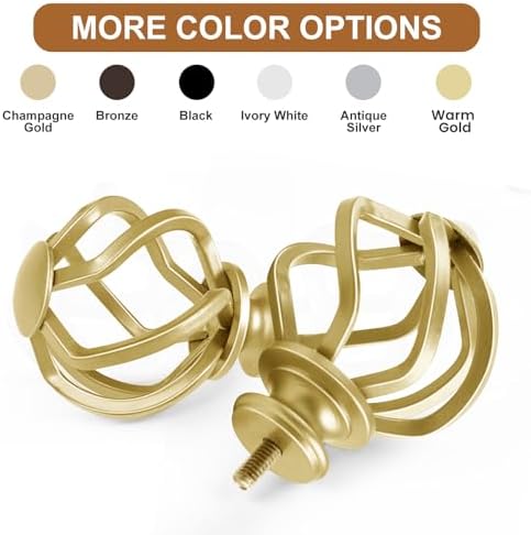 KAMANINA Gold Finials for 1 or 7/8 in Curtain Rods, Twisted Cage Design